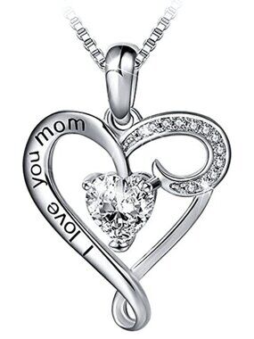 Swarovski Crystal Mom Heart Necklace Sterling‎ Overlay Pendant Mother's Day Gift